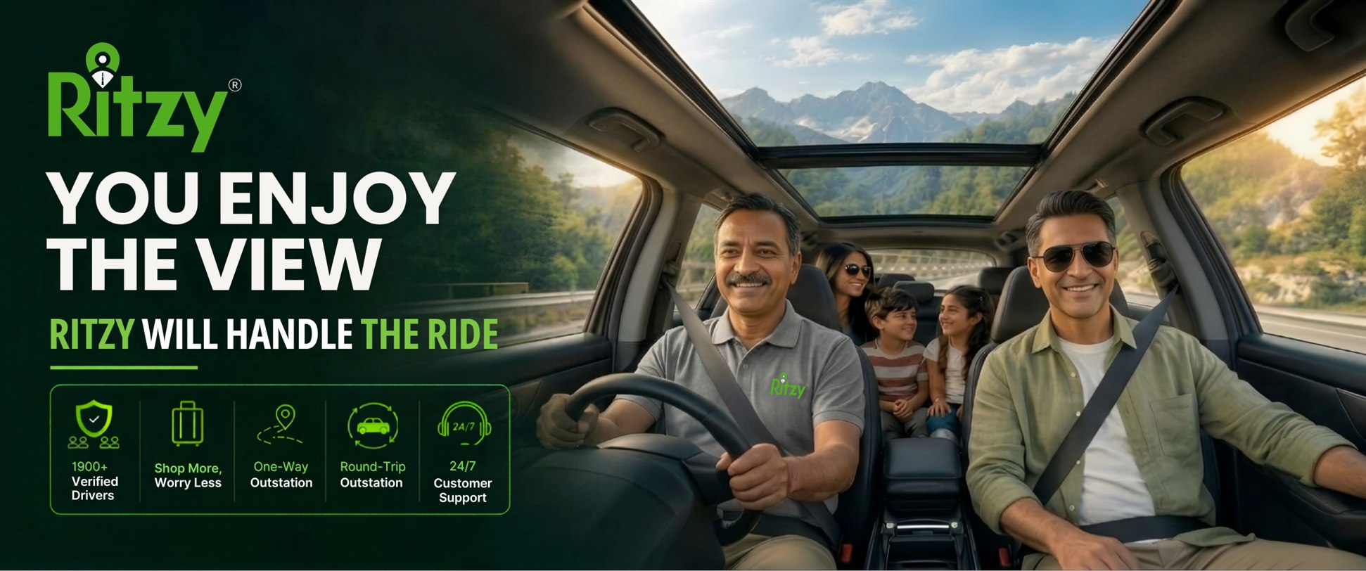 You enjoy the view, Ritzy will handle the ride: a family on a mountain road trip with a Ritzy driver